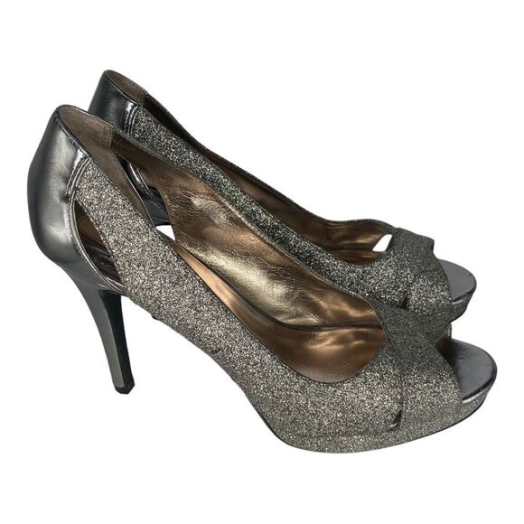 Alfani Fairfax Peep Toe Silver Platino Glitter High Heels - Picture 4 of 8